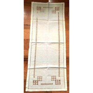 Vintage Hand-Crocheted Linen Table Runner 15x38" Intricate Cutwork Design